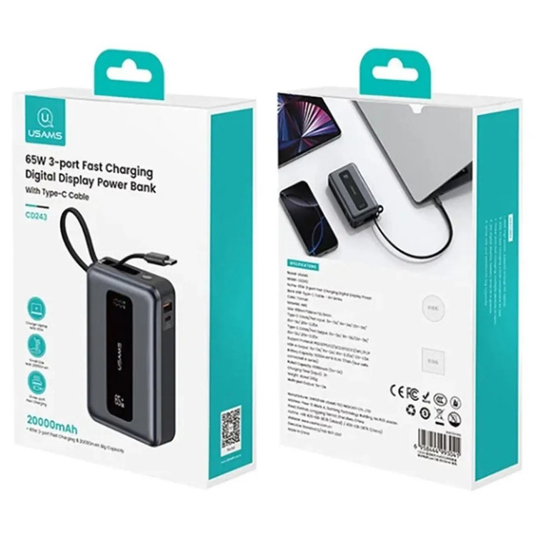 پاوربانک یوسمز مدل Usams CD243 20000mAh 65W مشکی